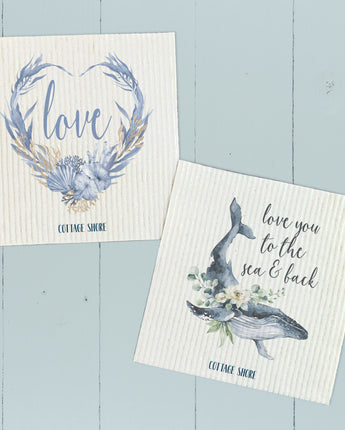 Love Ocean Wreath, Love Whale 2pk - Swedish Dish Cloth