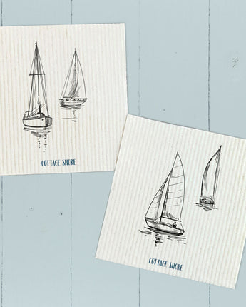 Sketched Sailboats 2pk - Swedish Dish Cloth