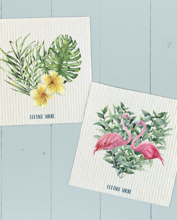Tropical, Flamingo Hearts 2pk - Swedish Dish Cloth