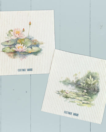 Watercolor Water Lilies 2pk - Swedish Dish Cloth