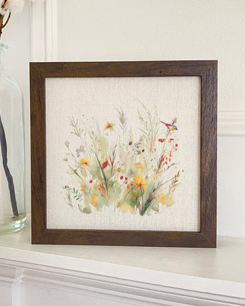 Watercolor Bird and Wildflowers - Framed Sign