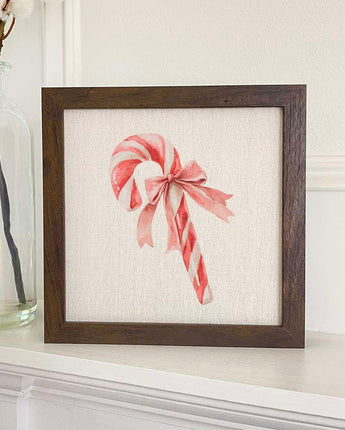 Candy Cane with a Bow - Customizable Framed Sign