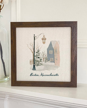 Snowy Town Row - Custom Framed Sign