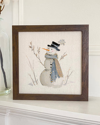 Blue Winter Snowman - Customizable Framed Sign