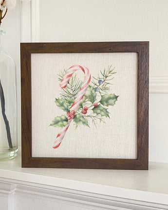 Candy Cane with Holly - Framed Sign