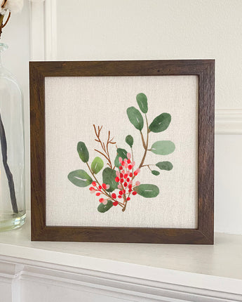 Watercolor Holly Branch - Framed Sign
