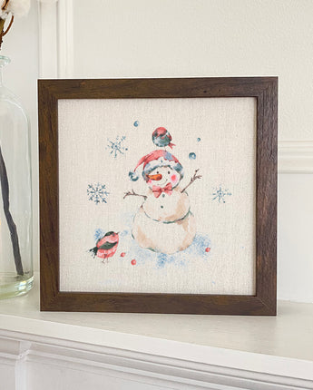 Snowman with Birds - Framed Sign