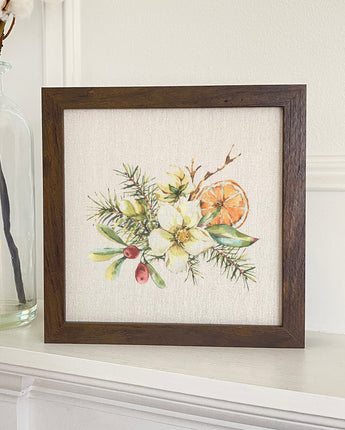 Poinsettia Holly and Orange Bouquet - Framed Sign