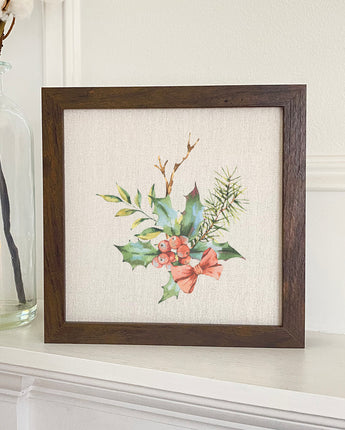 Holly Bundle with Bow - Framed Sign
