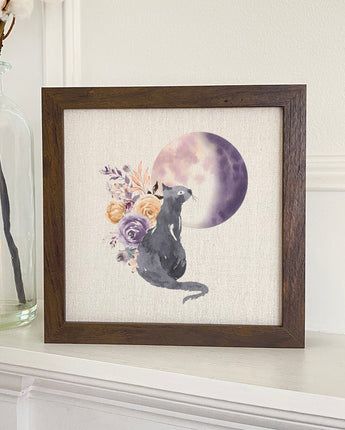 Floral Black Cat - Framed Sign