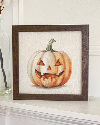 Watercolor Carved Pumpkin - Framed Sign