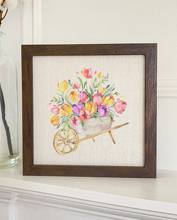 Spring Floral Wheelbarrow - Framed Sign