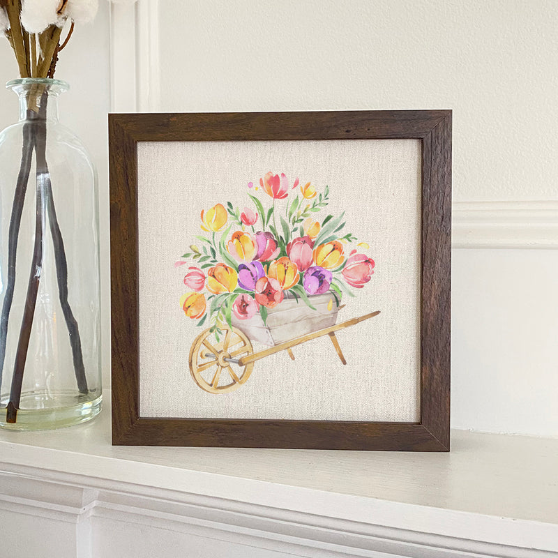 Spring Floral Wheelbarrow - Framed Sign