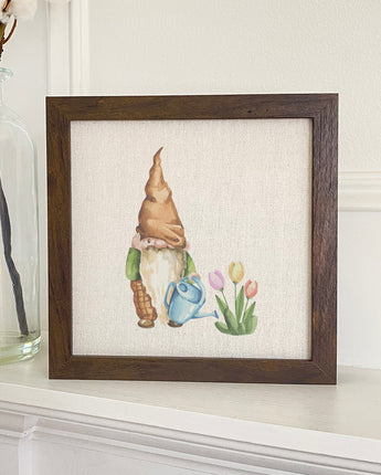 Garden Gnome with Tulips - Framed Sign