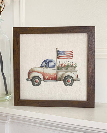 Patriotic Farmhouse Truck - Framed Sign
