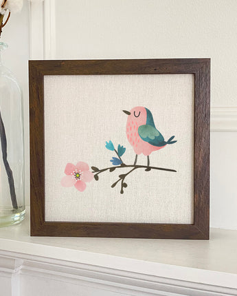 Bird on Cherry Blossom - Framed Sign