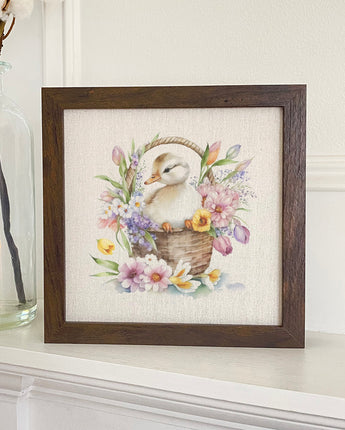 Duckling in Flower Basket - Framed Sign
