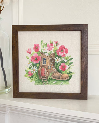 Poppy Boot Fairy House - Framed Sign