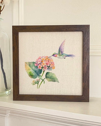 Hummingbird and Lantana Flower - Framed Sign