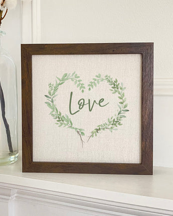 Love Greenery Heart Wreath - Framed Sign