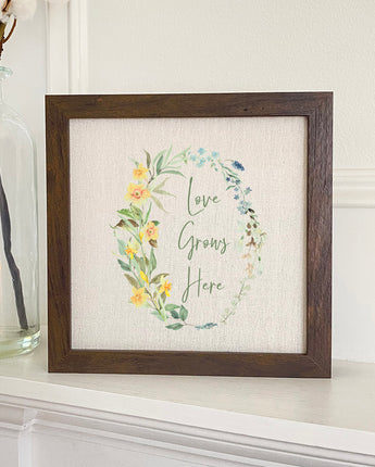 Love Grows Here Wreath - Framed Sign