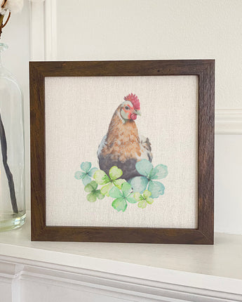Chicken with Clovers - Framed Sign