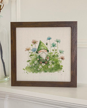 Irish Gnome in Clover - Framed Sign