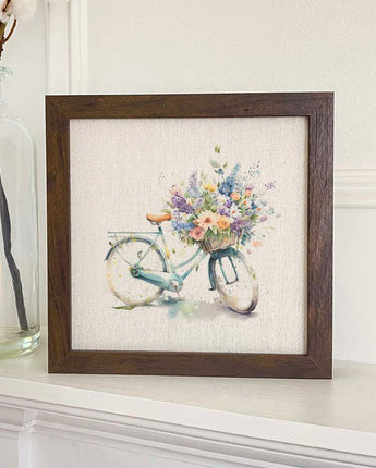 Watercolor Floral Bike - Framed Sign