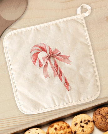 Candy Cane with a Bow - Customizable Cotton Pot Holder