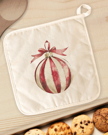 Red and White Stripe Ornament - Customizable Cotton Pot Holder