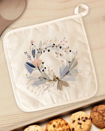 Winter Blue Wreath - Customizable Cotton Pot Holder