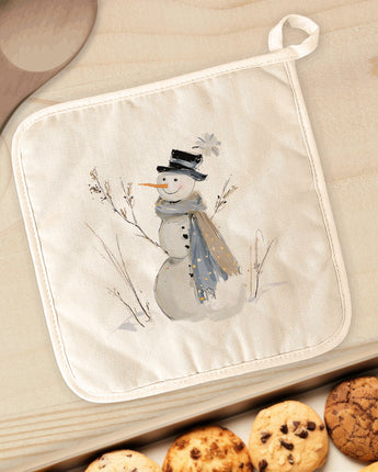 Blue Winter Snowman - Customizable Cotton Pot Holder
