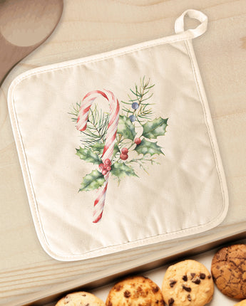 Candy Cane with Holly - Cotton Pot Holder