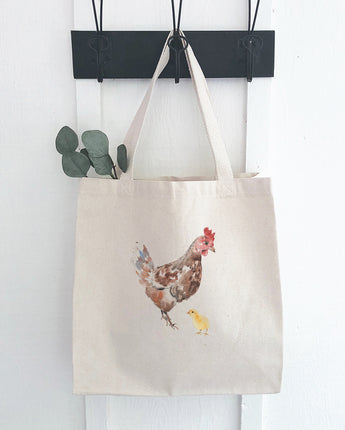 Watercolor Hen with Chick - Canvas Tote Bag