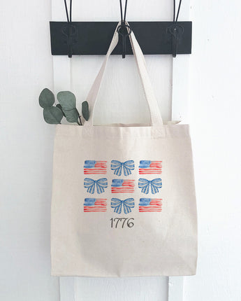 Watercolor Flags & Bows - Patriotic Canvas Tote Bag