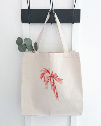 Candy Cane with a Bow - Customizable Canvas Tote Bag