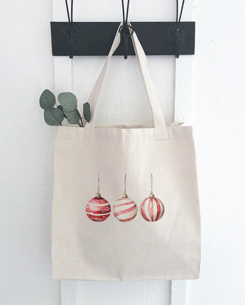 Red and White Stripe Ornaments - Customizable Canvas Tote Bag