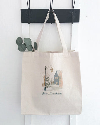 Snowy Town Row - Custom Canvas Tote Bag