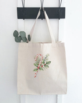 Candy Cane with Holly - Canvas Tote Bag