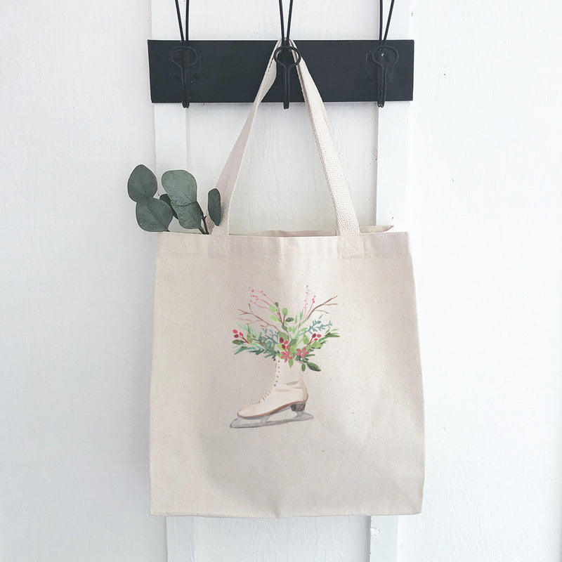 Winter Floral Ice Skate - Canvas Tote Bag