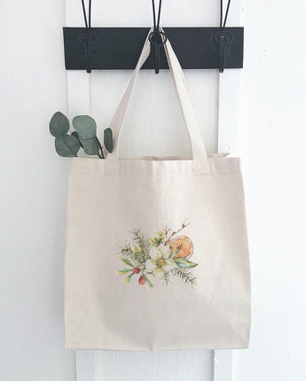 Poinsettia Holly and Orange Bouquet - Canvas Tote Bag