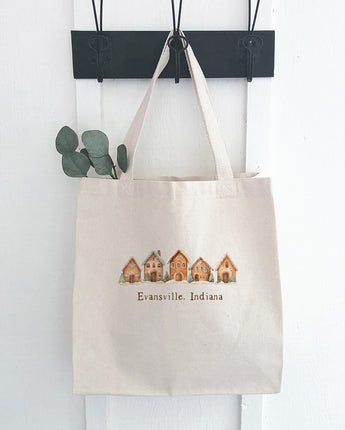 Gingerbread Houses w/ City, State - Canvas Tote Bag