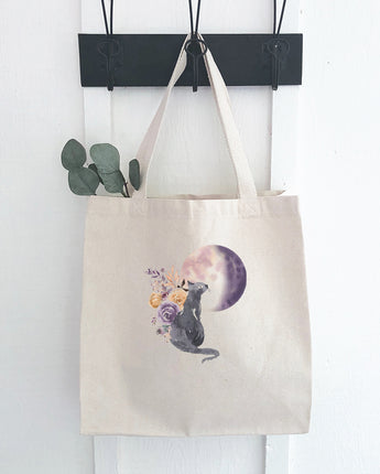 Floral Black Cat - Canvas Tote Bag