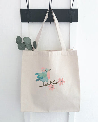 Bird on Floral Branch - Canvas Tote Bag