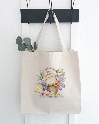 Duckling in Flower Basket - Canvas Tote Bag
