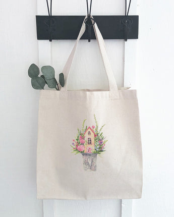 Floral Pail Fairy House - Canvas Tote Bag