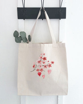 Cherry Blossom Heart Branch - Canvas Tote Bag
