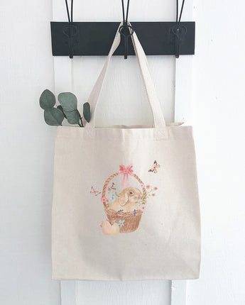 Watercolor Bunny in a Basket - Canvas Tote Bag