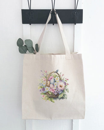 Watercolor Floral Basket and Eggs - Canvas Tote Bag