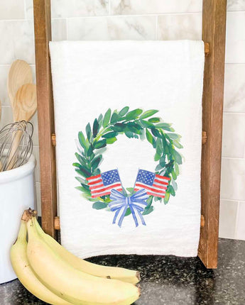 Patriotic Flag Wreath -Cotton Tea Towel